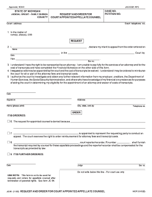Michigan Court Appointed Appellate Counsel Request