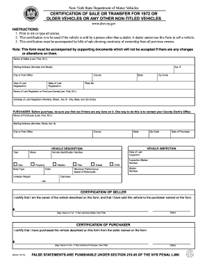 New York Vehicle Sale Certification