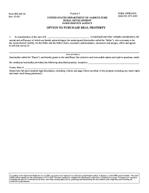 USDA Option to Purchase Real Property