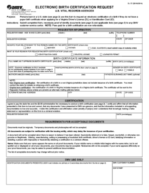 Electronic Birth Certification Request