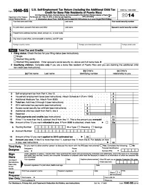 US Self-Employment Tax Return Form 1040-SS