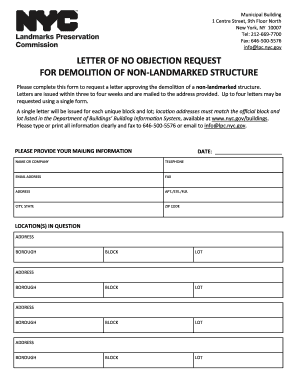 Letter of No Objection Request for Demolition