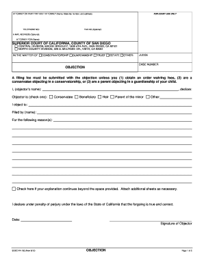 California Objection Form