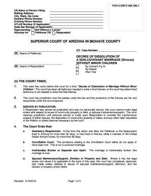 Arizona Decree of Dissolution of Non-Covenant Marriage