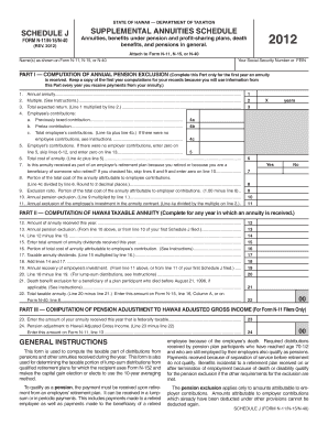 Hawaii Schedule J Supplemental Annuities Schedule