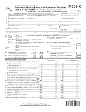 New York State Amended Nonresident and Part-Year Resident IT-203-X Income Tax Return