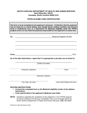 South Carolina TEFRA In-Home Care Certification