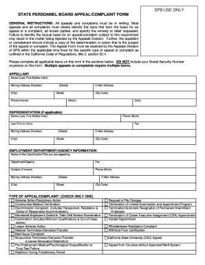 California State Personnel Board Appeal/Complaint Form