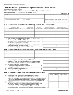 Michigan Capital Gains and Losses Form