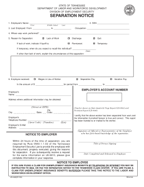Tennessee Separation Notice