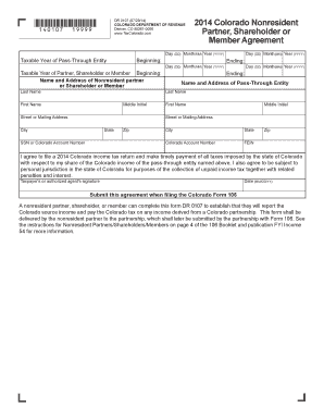 Colorado Nonresident Partner Agreement Form DR 0107