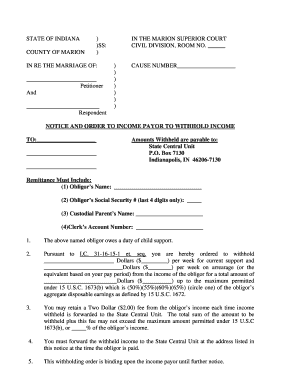 Notice and Order to Income Payor to Withhold Income