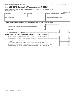 Michigan Schedule of Apportionment MI-1040H