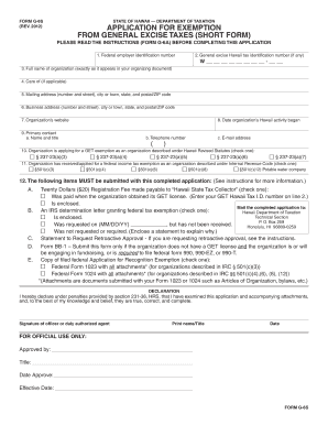 Hawaii GET Exemption Application
