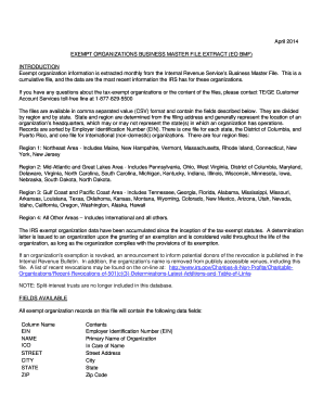 IRS Exempt Organizations Business Master File Extract