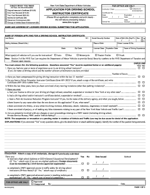 New York Driving School Instructor Certificate Application