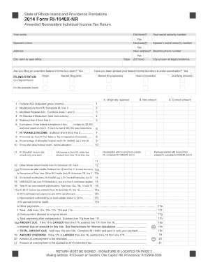2014 Rhode Island Amended Nonresident Income Tax Return