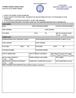 Connecticut Consumer Complaint Form