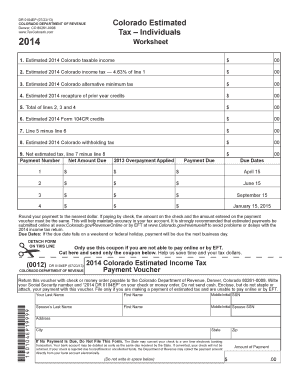 2014 Colorado Estimated Income Tax Worksheet