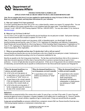 VA Form 21-601 Application for Accrued Amounts Due a Deceased Beneficiary