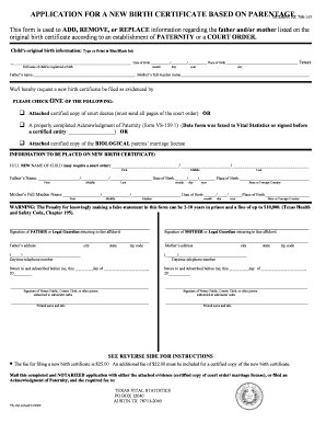 Texas Birth Certificate Amendment Form