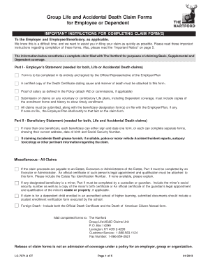 Group Life and Accidental Death Claim Form