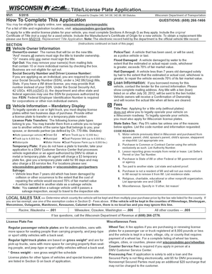 Wisconsin Title and License Plate Application