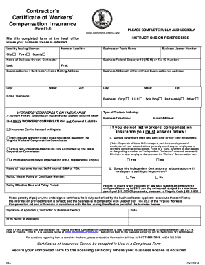 Virginia Workers' Compensation Insurance Form 61-A