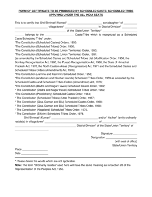 Scheduled Caste/Tribe Certificate Form