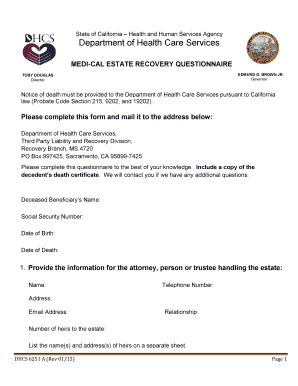 California Medi-Cal Estate Recovery Questionnaire