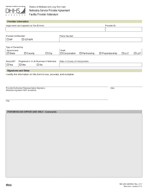 Nebraska Medicaid Service Provider Agreement