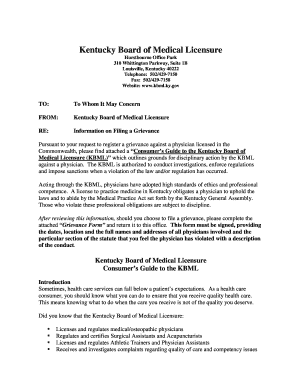 Kentucky Physician Grievance Form