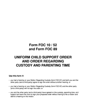 Uniform Child Support Order and Custody Agreement