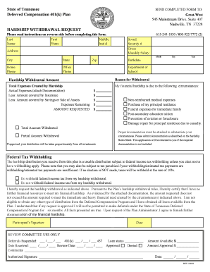 Tennessee 401(k) Hardship Withdrawal Request