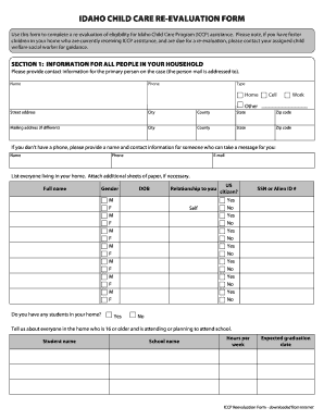 Idaho Child Care Re-Evaluation Form