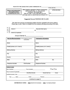West Virginia Road Hazard Claim Form