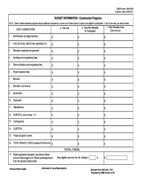 Construction Programs Budget Information Form