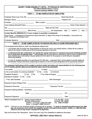 Short-Term Disability Physician Certification Form