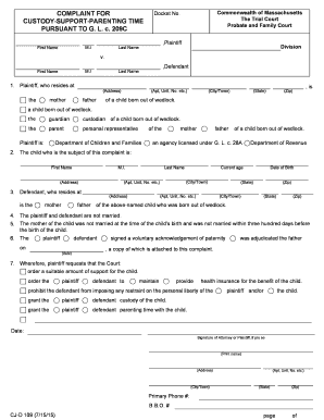Complaint for Custody Support Parenting Time
