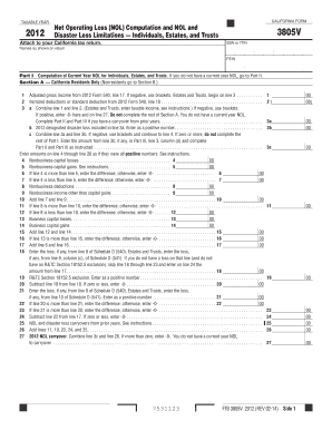 California Form 3805V Net Operating Loss Computation