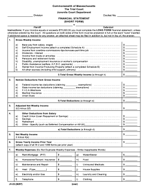 Massachusetts Short Form Financial Statement