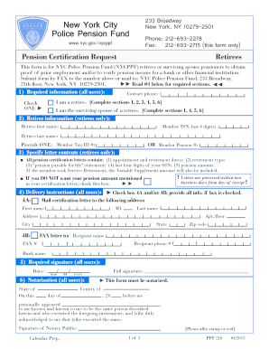 NYC Police Pension Fund Certification Request
