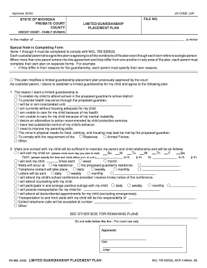 Michigan Limited Guardianship Placement Plan