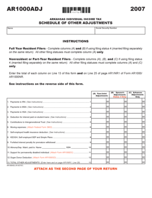 Arkansas Individual Income Tax Schedule of Other Adjustments
