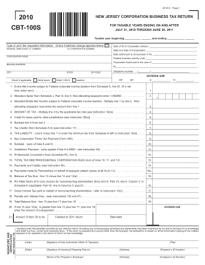 New Jersey Corporation Business Tax Return