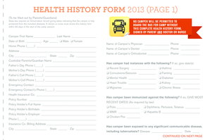 Health History Form for Camp