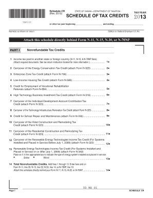 Schedule CR Hawaii Tax Credits