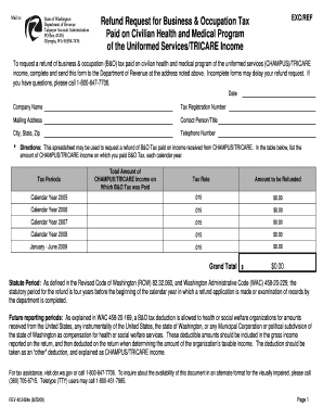 Washington B&O Tax Refund Request