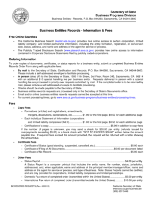 California Business Entities Records Order Form
