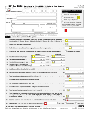 Form 941 for 2014: Employer’s Quarterly Federal Tax Return